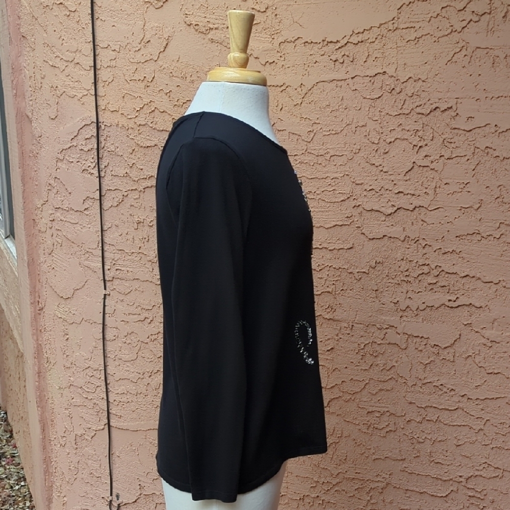 Chico's Black Long-Sleeve Sequin Eiffel Tee - Picture 3 of 4
